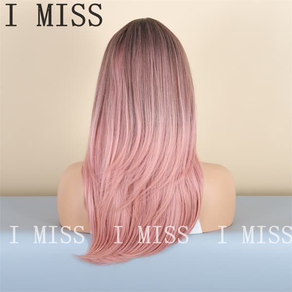 Gradienteret Pink Micro Curl Mode Kvinders Naturlig Syntetisk Paryk