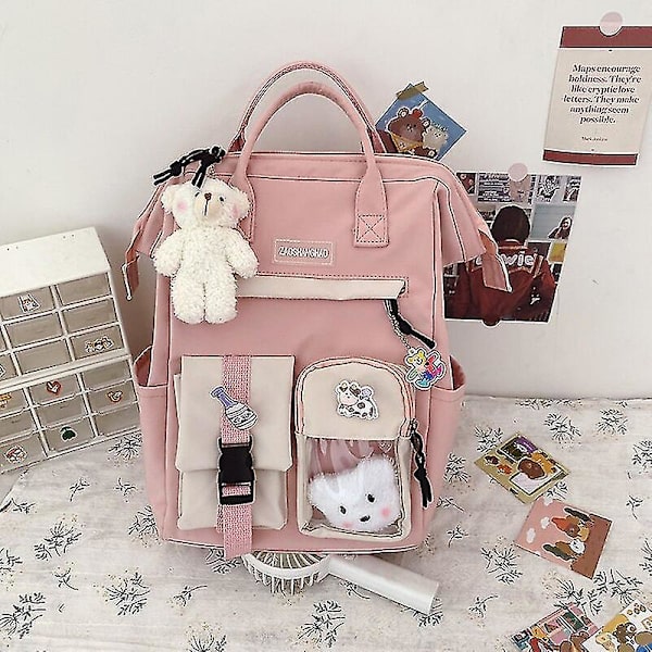 4 st set canvas skolväskor för tonårsflickor ryggsäck kvinnor laptop ryggsäck skolväskor för pojkar resebagpack mochila escolar 1pcs pink-bear