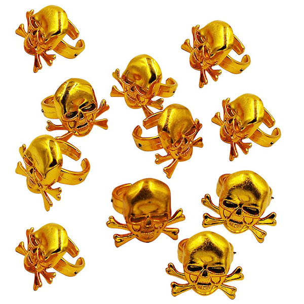 12 stk. Ringe til Børn, Børneforestilling Rekvisitter, Halloween Ringe, Finger Ringe, Pirat Festgaver, Børne Ringe, Pirat Ringe Golden M