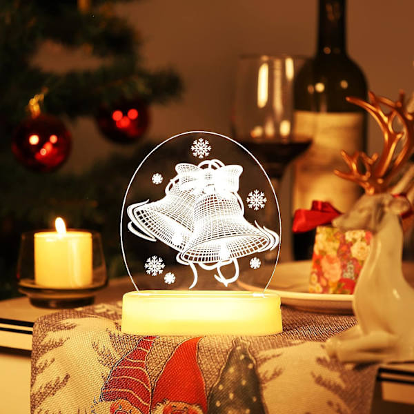 Julelys Klokker Julepynt 3D Lampe Varmt Hvid