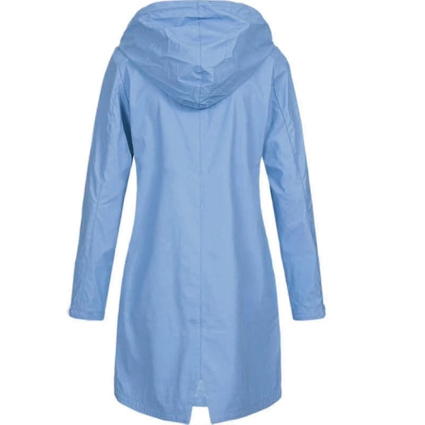 Dam Regnjacka Solid Utomhus Plus Storlek Vattentät Regnkappa med Huva Vindtät Blue XL
