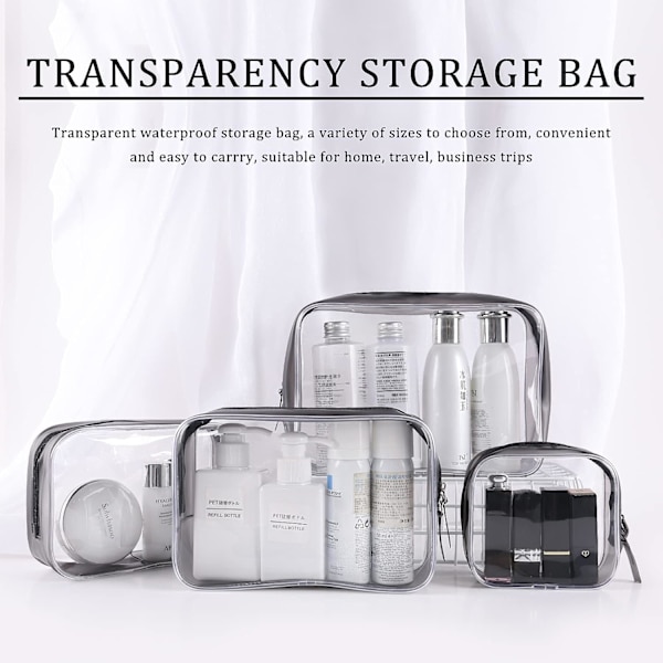 Transparent Toalettsats, 4-pack Transparent Vattentäta PVC-Resväskor för Kvinnor Män Badrum Semesterresor