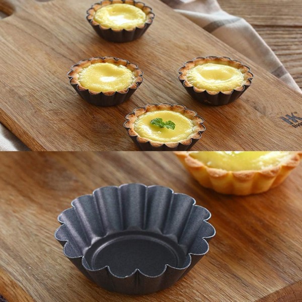 Kakeformer 12 stk Karbonstål Eggtartformer Gjenbrukbare Muffins Cupcakeform Bakekopper  Non-Stick Bakeware  6,5 cm