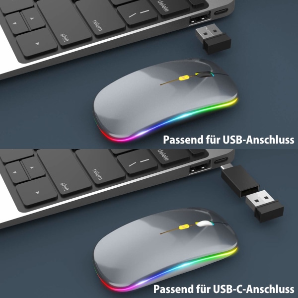 Uppgradera trådlös LED PC-mus Uppladdningsbar Silent Wireless Mouse Bärbar datormus med USB mottagare Kompatibilitet med dator/PC/surfplatta