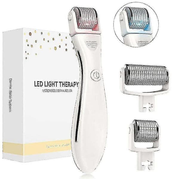Sähköinen LED-valoterapia mikroneula Derma Roller ihonhoitolaite - valkoinen