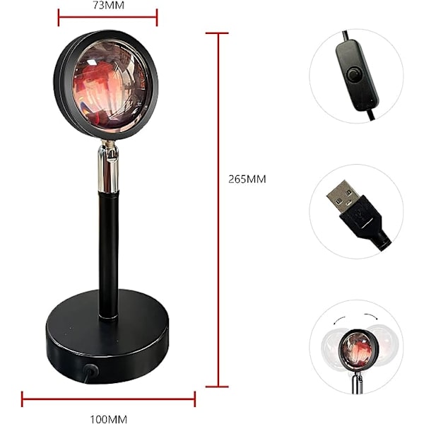 Solnedgang Rød Projektorlampe, Solnedgangsprojektion LED-lys, Natlys, USB-drevet til at dekorere dit eget medie-baggrundsrum