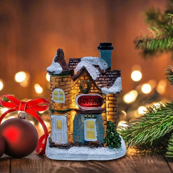 (NY) Miniatyr Selvlysende Juleby Sæt - 2-delt Sneklædt Husdekoration til Festlige Udstillinger