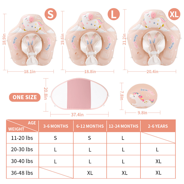 Svømmering liggende ring barnas svømmering underarmsring solbeskyttelse rosa ponnistil XL (Inner diameter 19CM)