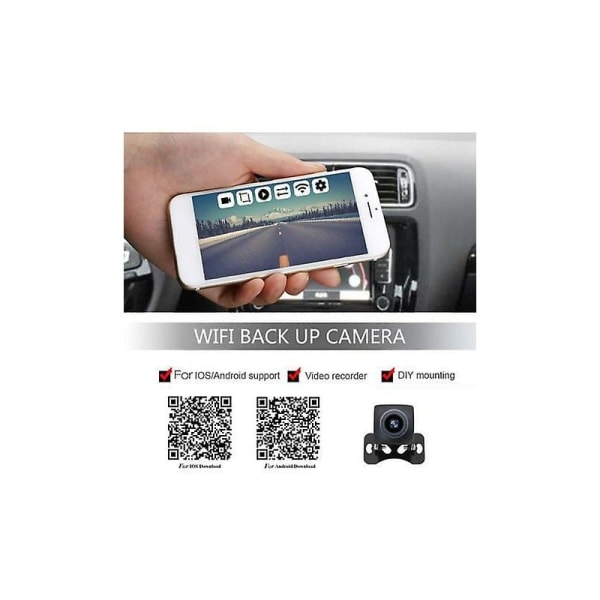 HD Wifi -peruutuskamera Takakamera autoon, ajoneuvoihin, Wifi-peruutuskamera Night Visionilla - Cisea Black