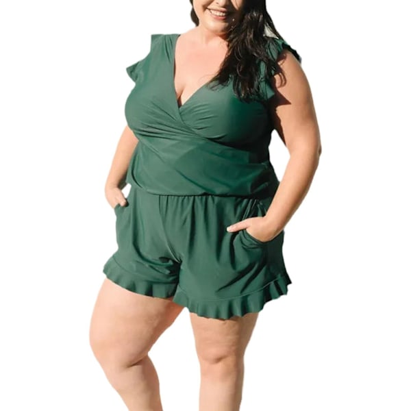 Plus Size Svømmedrakt Romper Innebygd BH Avtakbar BH-kopp, Enkelt Svømmedrakt for Kvinner, Bygget Strandklær, Hurtigtørkende Kvinners Badetøy -GSL D M