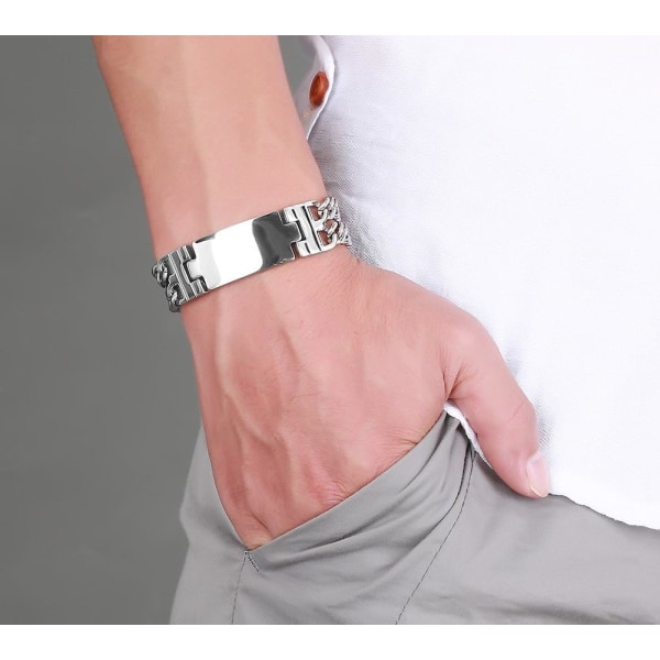 Personlig Gratis Gravering Tilpasset Rustfrit Stål Dobbelt Lænke Armbånd Til Mænd, 22,1 cm