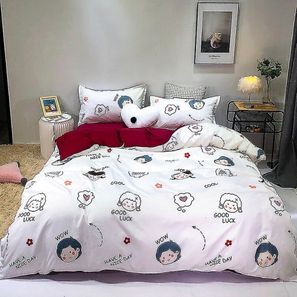 3/4 osainen sarja Kawaii Snoopy -sarjakuva puuvillasta valmistettu peittoliina, pussilakana ja tyynyliina Anime mukava pehmeä kodin vuodevaatteet lahjat 4piece set180x220cm wawale