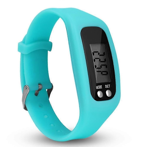 Skridttællerur med LCD-display, simpel betjening, gå-fitness tracker armbånd, digital skridttæller Lake Blue