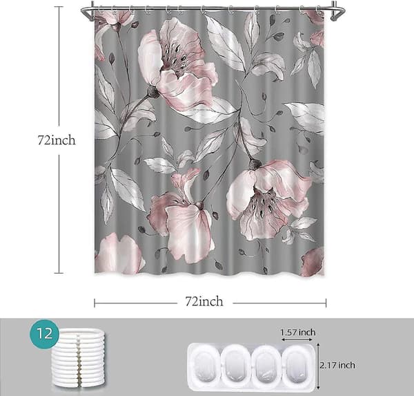 Blommiga Duschdraperier För Badrum, Rosblommor Duschdraperi Set Grey 72*72