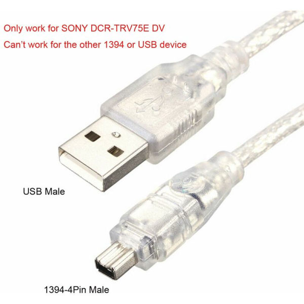 USB hann til Firewire IEEE 1394 4-pin hann iLink adapterkabel for Sony DCR-TRV75E DV