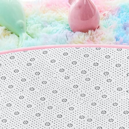 Rundt teppe til jenterom, regnbuefarget teppe til barnerom, mykt rosa sirkelformet teppe til jenterom, prinsesseslott-pelspledd, 1,2 meter