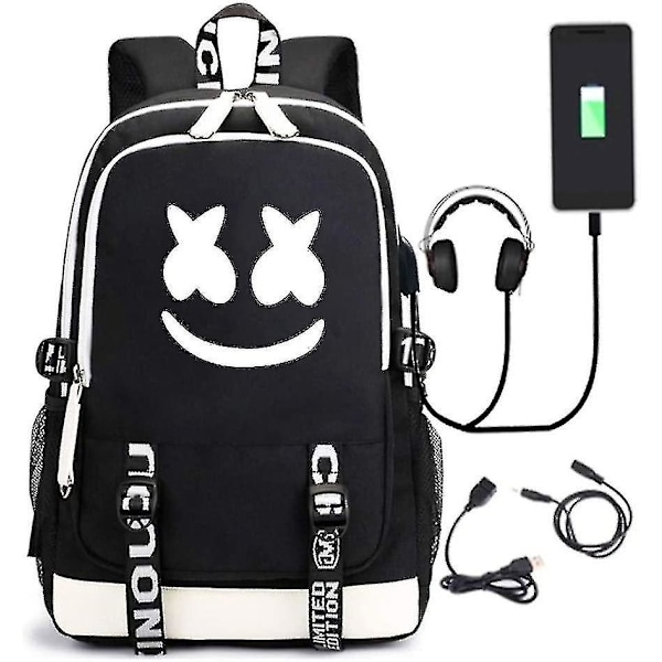 Marshmallow Ryggsäck 3d Luminous Skolväska Barn Pojke Dj Marshmallow Musik Ryggsäck Unisex Barn Flicka Kvinnors Laptop Ryggsäck Herr Resväska A1