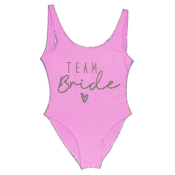 S3xl Gold Print Team Bride Baddräkt Squad Kvinnor Badkläder Möhippa Baddräkt Sommar Strandkläder Badkläder Tingquan Shop rose pink M