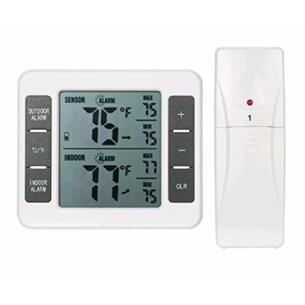 LCD Digital Kylskåpstermometer, Frys Termometer, Kylskåpstermometer med Sensorlarm Klocka och Min/Max-poster [Batteri Ingår Inte]