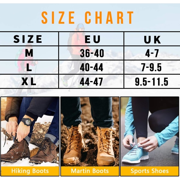 Liukumattomat kiipeilykynnet, liukumattomat lumikynnet, lumikynnet, jäälle ja lumelle vaellukseen, lenkkeilyyn, kiipeilyyn, vaellukseen. M