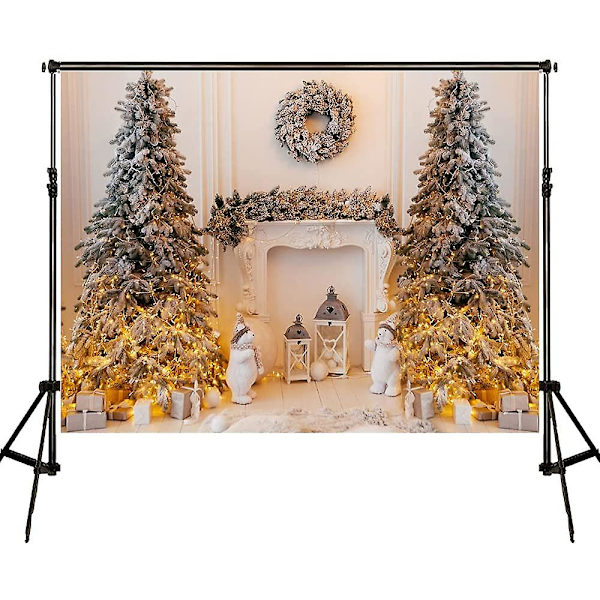 Kate Julebaggrund til Fotografering Juletræ Hvid Pejs Fotostudie Baggrund
