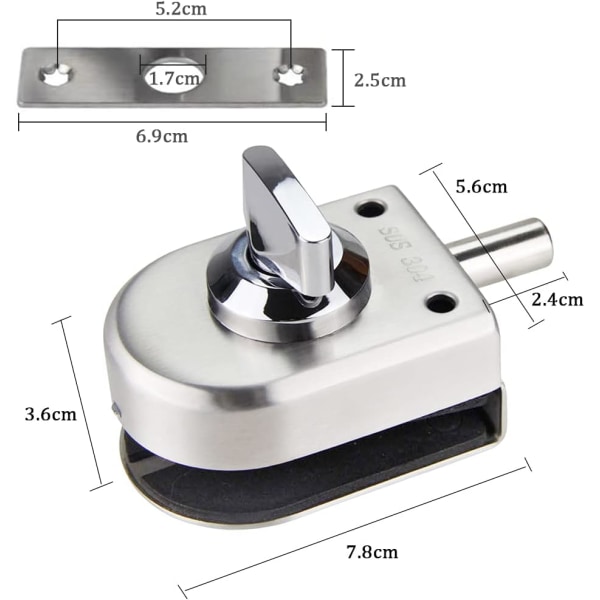 Door Lock Security Anti-theft Glass Door Latch Stainless Steel 10~12mm Open/Close Bathroom Home Hotel Office Use