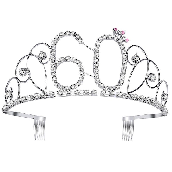 FRCOLOR 60-års fødselsdagstiara Krystal Rhinestone Fødselsdagstiara Dronningekroner Hårbøjle med Hårkamme Klips til Mors eller Bedstemors 60-års fødselsdag P