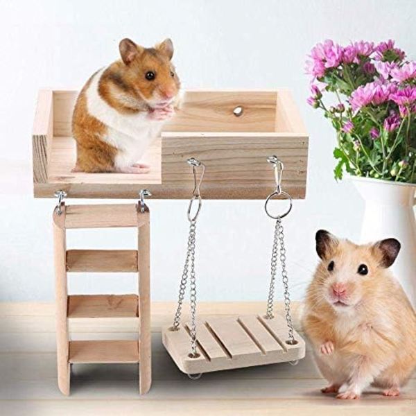 Trä Hamsterklätterställning Gungplattform Leksakssats för Små Husdjur