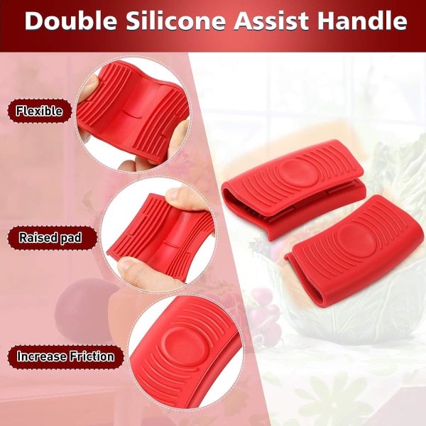 2 par understøttende silikonehåndtagsholder Isoleret grydehåndtag Hot Pot-håndtagsholder til bradepande, rød og sort