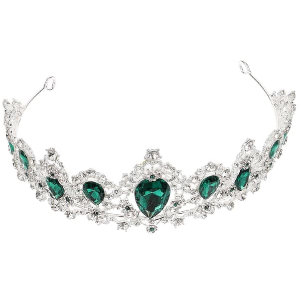 Royal Crystal Tiara Bryllupskrone Hovedbeklædning Brudehårtilbehør (Sølvbase, Grøn)