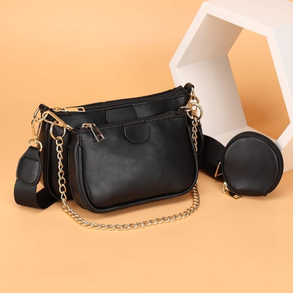 Crossbody-väska, Multipurpose Golden Zippy-handväskor med myntväska inklusive 3-storleksväska