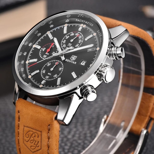 2023 Ny Benyar Top Brand Luksus Herre Ur Kvarts Ur Vandafvisende Automatisk Chronograph Militær Ur Relogios Masculino Silver White
