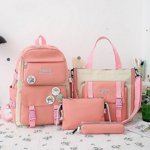 4 st set canvas skolväskor för tonårsflickor ryggsäck kvinnor laptop ryggsäck skolväskor för pojkar resebagpack mochila escolar 4pcs pink-no bear