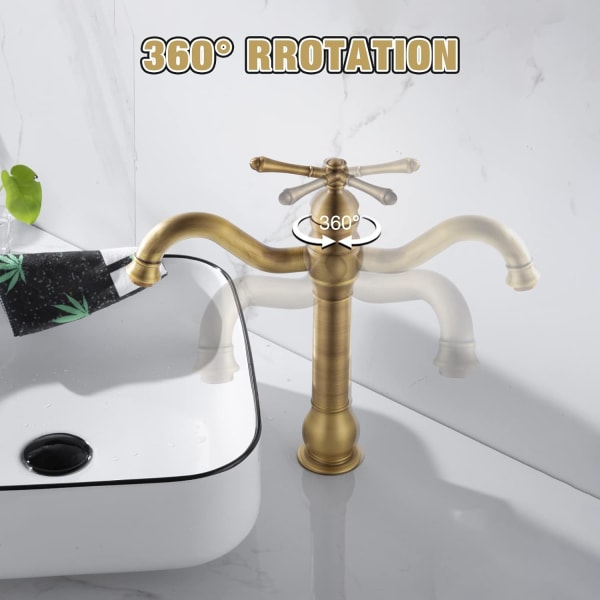 Hög badrumsblandare Antik mässing Enkelgrepps Enkelhandtags vaskblandare 360 ​​vridbar tvättställsblandare för badrum