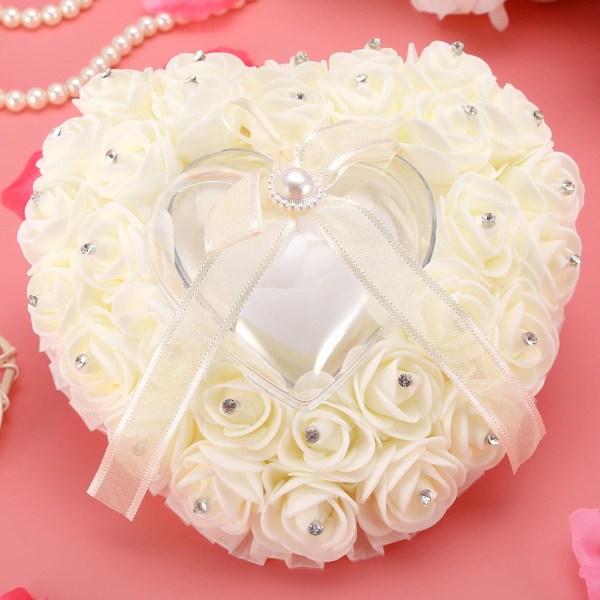 Ringepude romantisk hjerteformet bryllupsringeboks rose rhinestone dekorativ pude 2 farver 16 x 15 x 6 cm ringetui til brylluppet