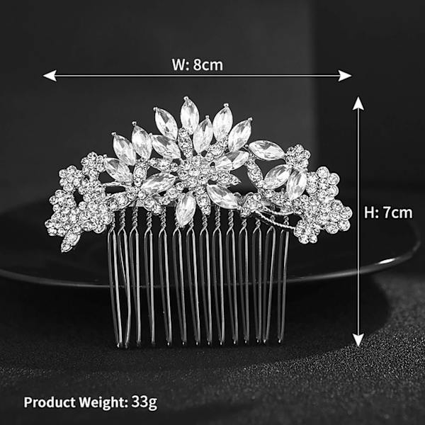Bröllopshårkam med strass, brudkam, bröllopshårtillbehör för brudar, silver