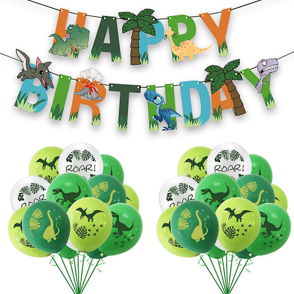 Dinosaur-tema Ballongsett Bursdagsfest Dekorasjon Kit Banner Kake Topper