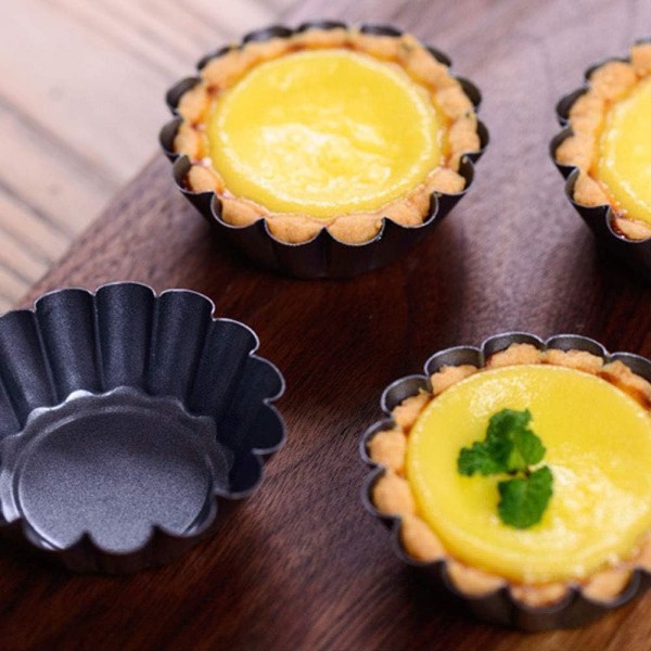 Cake Molds 12 Pieces Carbon Steel Egg Tart Molds Reusable Muffin Cupcake Mould Baking Cups  Non-Stick Bakeware  6.5cm