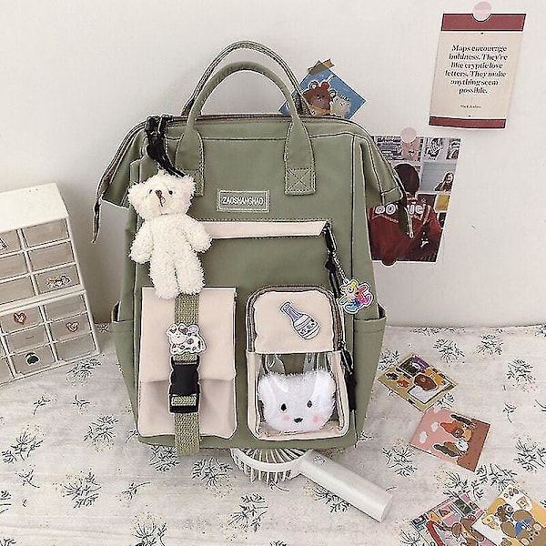 4 st set canvas skolväskor för tonårsflickor ryggsäck kvinnor laptop ryggsäck skolväskor för pojkar resebagpack Mochila Escolar 1pcs green-bear
