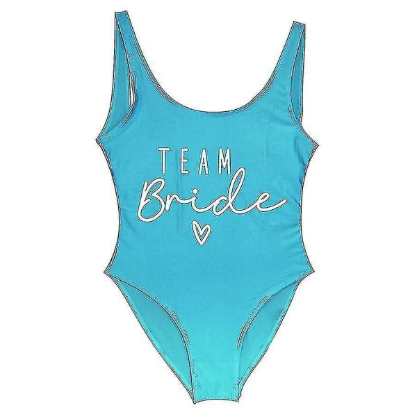 S-3xl Guldtryck Team Bride En-delad Baddräkt Squad Kvinnor Badkläder Möhippa Fest Baddräkt Sommar Strandkläder Baddräkt lake blue XL