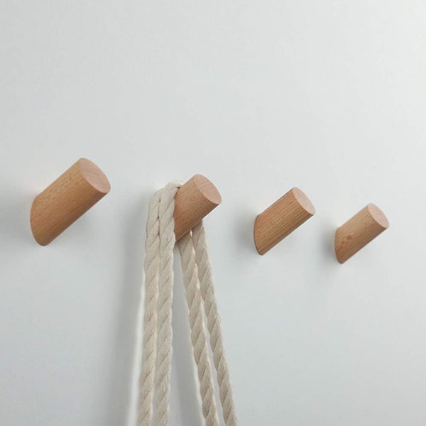 Tcgg-tre kleskroker sett med 5 naturlig veggmontert slynge for klær, lue og veske, oppbevaringshengere, håndklestativ Dhammer Decoration-baogela