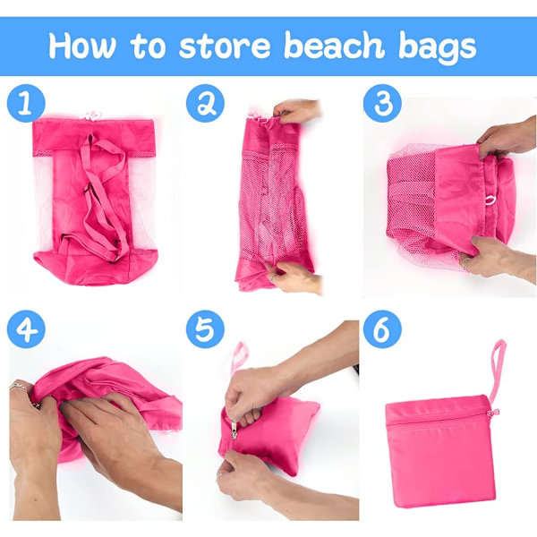 Strandleketøypose, Stor Mesh-pose, Foldbar Pose & agrave; Rygg Strandleketøy Oppbevaringsmeshpose for Klær, Leke, Håndkle, Svømming, Strandreise - Rosa