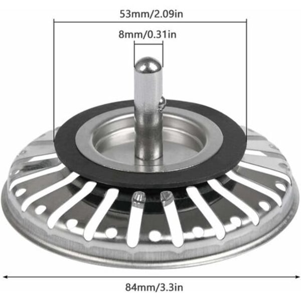 2 stk. Håndvask Si/Håndvaskprop Håndvask Stop Hul Køkken/Badeværelse Si Diameter 84mm med Kugle Ende, Rustfrit Stål