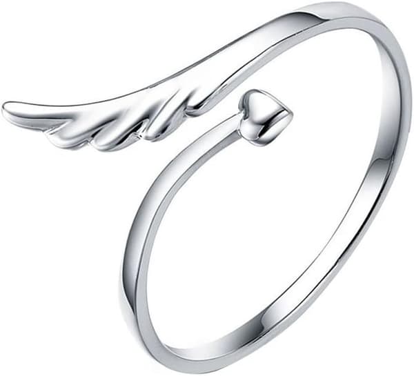 925 sterling silver ring med ängelvinghjärta - justerbar