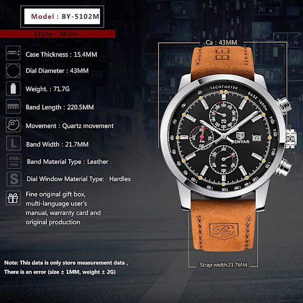 2023 Ny Benyar Top Brand Luksus Herre Ur Kvarts Ur Vandafvisende Automatisk Chronograph Militær Ur Relogios Masculino Silver White