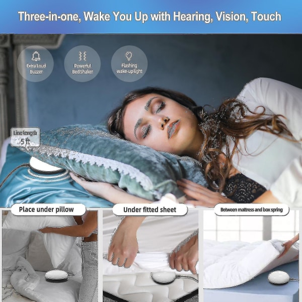 Høj alarmur med sengevibrator til tunge sovende, dobbelt vibrerende alarmur med USB-oplader til hørehæmmede og døve Black