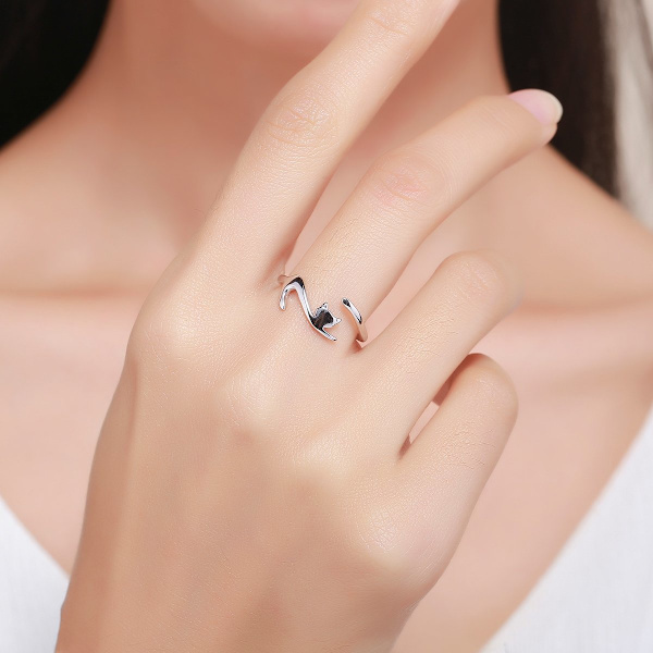 Justerbar Ring Katt Silver Enkel Knuckle Ring Mode Smycken Presenter för Kvinnor Flickor Present