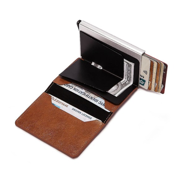 Slim Wallet For Men With Money Clip ,pop Up Wallet Blocking Aluminum Automatic Credit Card Holder Case Minimalist Leather Smart Wallet