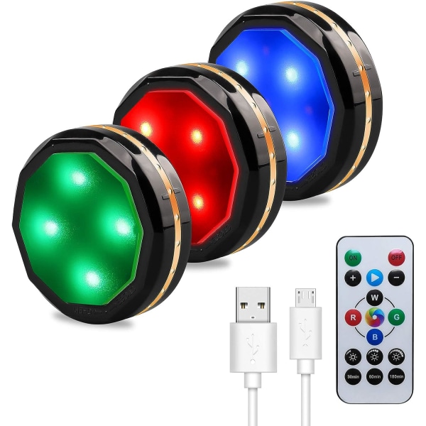 LED Underskåpsbelysning Uppladdningsbar trådlös pucklampa Garderobslampor med fjärrkontroll 3-pack