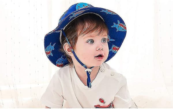 Barnhatt Justerbar Solhatt Andningsbar Strandhatt För Pojkar Flickor_ll Shark 12-24 Months